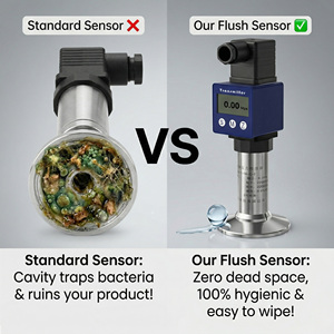 Sensor industrial para pasta viscosa y jarabe, con diafragma de limpieza Tri-Clamp de 1.5" y 2", sin obstrucciones - Product Image 3