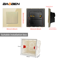 BAOBEN Panneau en verre trempé de type 86 doré, prise multifonctionnelle avec fonction de charge USB, convient pour la maison, les hôtels, etc.