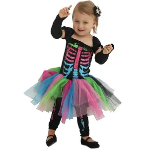 Girls Funky Punk Bones Costumes Skeleton Colorful Rainbow Tutu Dress