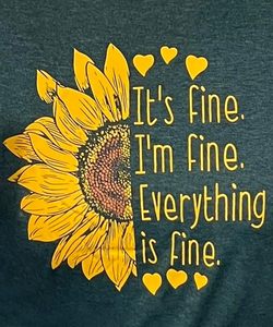 T-shirt da donna in cotone con colletto alla coreana, a maniche corte, con stampa girasole e bandiera USA, casual, simpatica e divertente - 'I'm Fine Everything Is Fine' - Product Image 4