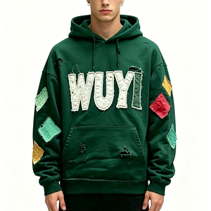 Hoodie Homme Oversize Vintage Épais Délavé Coupe Courte Effet Usé Broderies Appliquées Logo Personnalisé - Product Image 1