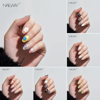 Faux ongles Nailway, design mignon, forme ovale courte, couleur rose, pointe française, matériau PMMA, ongles artificiels brillants, ongles de doigt artificiels