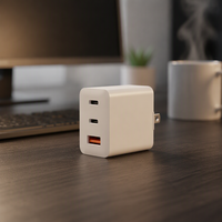 Pabrik XinSPower Grosir 65W 2 Type-C 1 USB-A Pengisi Daya Dinding Mini Cepat PD QC 3.0 GaN untuk Ponsel Laptop Tablet Perjalanan