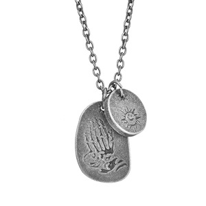 Collar de doble capa con colgante de sol de la marca INS, estilo hip-hop retro callejero, con diseño de mano fantasma rayo desgastada, de Yunnique - Product Image 1