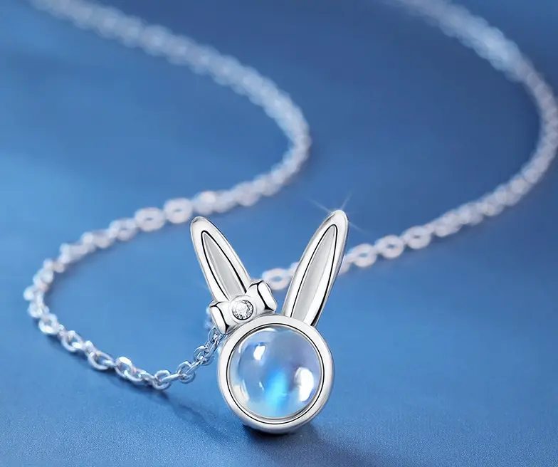 Kaninchen und Mondstein Tierkette Halskette für authentisches 925 Sterling-Silber Frauen schöne Halskette Schmuck Dropshipping