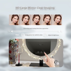 Miroir de courtoisie LED rond avec cadre en acrylique et dentelle, contrôle tactile, lumière à intensité variable pour chambre à coucher, coiffeuse, salle de bain - Product Image 4