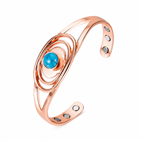 Bracelet magnétique en cuivre pur à 99,99 %, réglable, pour femmes et hommes, soulagement de l'arthrite, pierre turquoise naturelle, bijoux