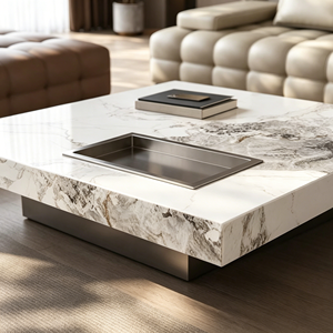 Luxury Integrated Tea Tray Square Coffee <b>Table</b>, Pandora White Sintered Stone Low Profile Side <b>Table</b> for Modern Villa Living Room - Product Image 3