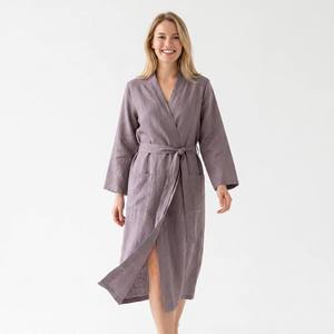 Bata de baño suave para mujer, talla grande, de lino, larga, para dormir, ropa de descanso, pijama de baño para mujer de talla grande, al por mayor de fábrica - Product Image 2