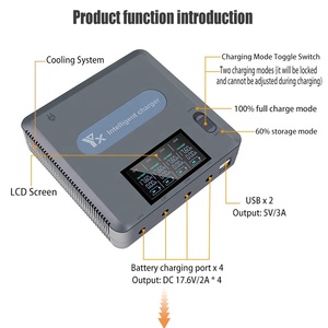 เครื่องชาร์จแบตเตอรี่ดิจิตอลอัจฉริยะ 4 พอร์ต 17.6V 2A สำหรับแบตเตอรี่โดรน 3 ก้อน/รีโมทคอนโทรล/โทรศัพท์มือถือ รุ่น DJM3C-LP01 Bat - Product Image 2