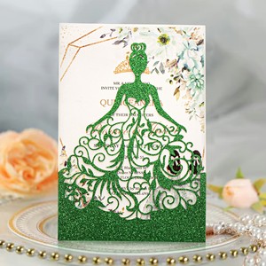 Carte d'<span class=keywords><strong>invitation</strong></span> de mariage pop-up artisanale découpée au laser avec paillettes, luxe personnalisé, creuse - Product Image 2