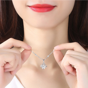 999 collier en argent pur lumière luxe Simple niche trèfle à quatre feuilles pendentif forme géométrique Zircon bijoux fins pour les femmes - Product Image 5