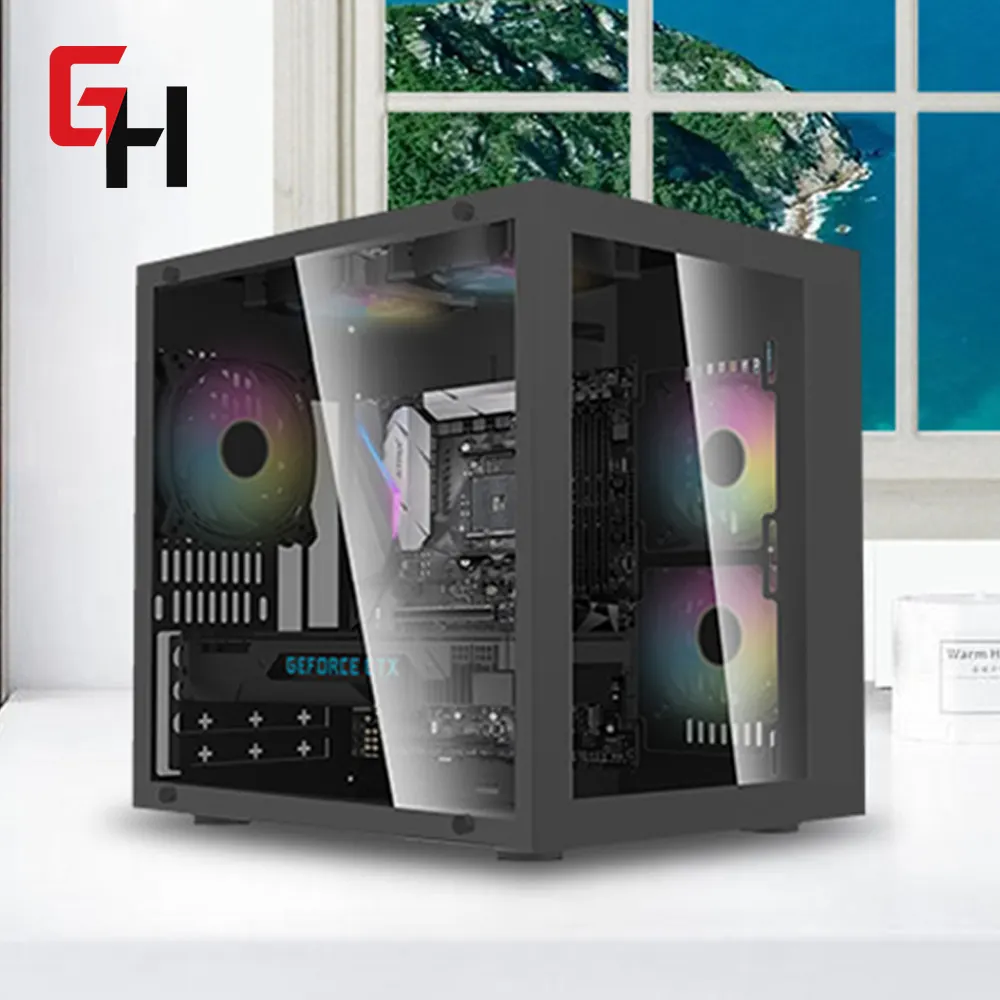 Casing Pc Desktop Desain Baru 2023 Kabinet Pc Menara Sedang Casing Komputer Gaming Atx dengan Kipas Pendingin 7 Rgb Sinkronisasi dengan Motherboard