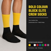 Chaussettes de sport en tissu éponge à deux tons avec logo du programme d'équipe, chaussettes de sport pour l'entraînement en équipe, chaussettes de tennis de table