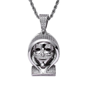 Collar con Colgante <span class=keywords><strong>de</strong></span> <span class=keywords><strong>Muerte</strong></span> <span class=keywords><strong>de</strong></span> Latón con Circonitas Cúbicas Micro Pavé BES Iced Out, Joyería Vintage Punk Hip Hop para Hombres Rapper - Product Image 2