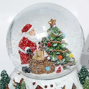 Ustom-linterna navideña de cristal de resina, globo de nieve con soplado de nieve, rotación automática de tren con luz y música