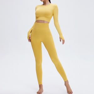 गर्म फिटनेस नवल-खुलासा निर्बाध टॉप स्पोर्ट्स हेट कमर स्क्रब लेगिंग के बहुमुखी ग्रे फिटनेस कपड़े सेट - Product Image 2