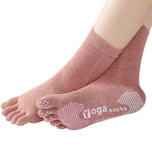 Yoga Socks Mid Calf Five Finger Split Toe Anti Slip Cotton Women's Fitness Pilates Socks - Product Image 1