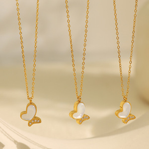 Titane Acier <span class=keywords><strong>Bain</strong></span> <span class=keywords><strong>Bain</strong></span> Naturel Blanc Nacre Papillon Collier Cnc Zircon Ensemble Doux Clavicule Chaîne - Product Image 3