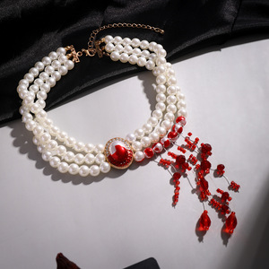 Collar de aleación de Zinc con cuentas Transfronterizas Europeas americanas para mujer, Collar de perlas de imitación de Halloween, gotas de sangre de viento góticas Retro - Product Image 4