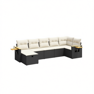 ชุดโซฟาสวนสีดำและสีครีมพร้อมที่เก็บของ เฟอร์นิเจอร์กลางแจ้ง ดีไซน์ร่วมสมัย ทนทานต่อรังสียูวี ทำจากหวาย PE โฟมความหนาแน่นสูง - Product Image 1