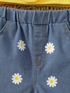 Completo da bambina 2026: Top a canotta floreale 3D stile pastorale e pantaloncini in denim ricamati - <span class=keywords><strong>Abbigliamento</strong></span> per bambine - Product Image 5