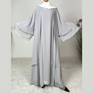 <span class=keywords><strong>Set</strong></span> di 4 Pezzi Abaya per Donne Musulmane di Dubai in Stile Aperto di Alta Qualità con Maniche a Pipistrello in Chiffon e Decorazione con Cintura di Strass - Product Image 4