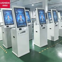 Terminal de libre-service vertical tout-en-un USHIDA pour hôpitaux et banques, avec fonction de consultation des numéros de visiteurs et de gestion des files d'attente, écran tactile capacitif