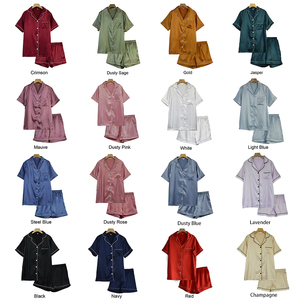 Maßgefertigtes Satin-Pyjama-<span class=keywords><strong>Set</strong></span> für Damen, Seiden-Schlafanzug mit Kurzen Ärmeln, Nachtwäsche für Braut und Brautjungfern, 2-teiliges <span class=keywords><strong>Set</strong></span> - Product Image 2