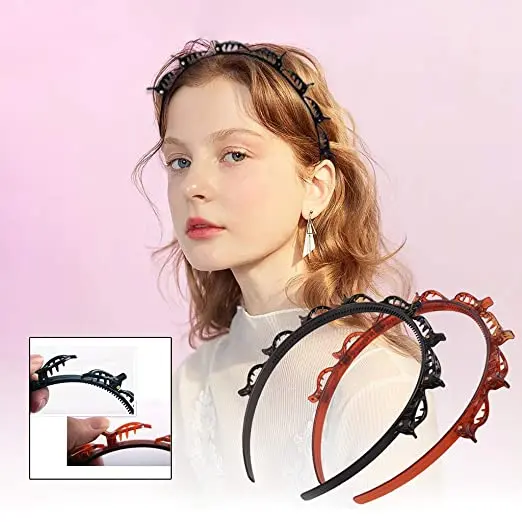 Double Layer Twist Plait Headband Hair Tools - Korean Hairstyle Hairpin Headband, Multi-Layer Hollow Woven Headband Double Bangs