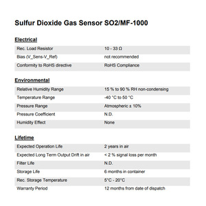 Capteur de gaz de dioxyde de soufre Membrapor SO2/MF-1000, électrochimique à 3 électrodes, pour la surveillance des émissions et les détecteurs portables - Product Image 2
