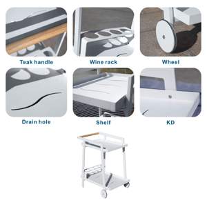 รถเข็นอลูมิเนียมสองชั้นพร้อมที่จับไม้สักสีขาวในร่ม/กลางแจ้ง - Product Image 6