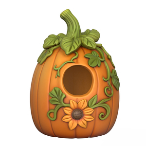 Nichoir en résine de citrouille personnalisé en gros pour la décoration de jardin, abri unique pour oiseaux de saison pour les collections d'automne - Product Image 1