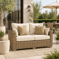 Ensemble de canapés de conversation en résine tressée à assise profonde pour terrasse de jardin extérieure haut de gamme