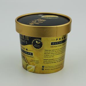 Coppette di Carta Dorate per <span class=keywords><strong>Gelato</strong></span> da 4oz, Monouso, per Alimenti, con Coperchio e Cucchiaio, Logo Personalizzato, Vernice PE - Product Image 5