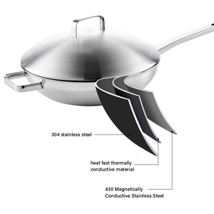 <span class=keywords><strong>Wok</strong></span> aço inoxidável multifuncional premium, aço inoxidável sem revestimento, 3 camadas, engrossado - Product Image 3