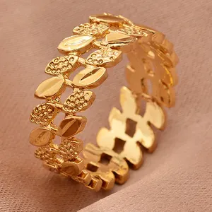 Gold Color Copper Rings For Women Men Dubai Gold Color Ring Arab Nigeria Rings Wedding Designer Flower Jewelry