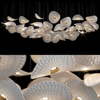Plafonnier LED en verre suspendu avec feuille de Lotus, design moderne et contemporain, idéal pour un plafond haut ou une lampe