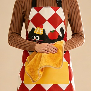Cute Velcro Apron For Women Oil Proof Waterproof Thickened Half Fleece <b>Kitchen</b> Home Use Cartoon Pattern Daily Wear - Product Image 3