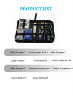 Kit d'outils réseau professionnel 7-en-1 CAT5/CAT6 comprenant un testeur de câble, un dénudeur de fils et un ensemble d'outils de sertissage 8P8C