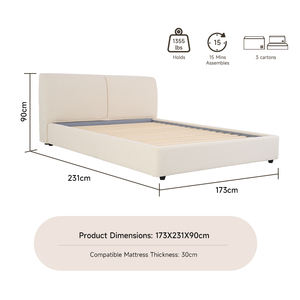 Tête de lit minimaliste moderne, cadre de lit double, base réglable, montage sans outil, lit rembourré - Product Image 6
