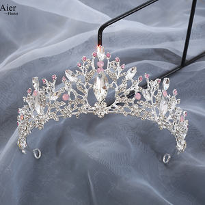Aierflorist 14,5*7cm tamaño grande aleación barata adulto Tiara y flor decoración Tiara o pastel decoración corona - Product Image 1