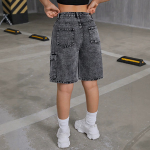 Shorts <span class=keywords><strong>Bermuda</strong></span> en Jean Cargo Noir Gris Délavé Minimaliste pour Adolescentes, Taille Mi-Haute, Multi-Poches, Personnalisable ODM OEM - Product Image 2