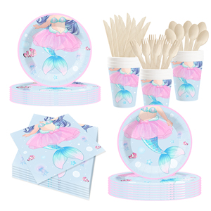 DAMAI Nuevo Set de Fiesta Temática de Sirena con Vestido de Gasa Rosa, Incluye Platos y Vasos Desechables de Papel para Suministros de Cumpleaños - Product Image 2
