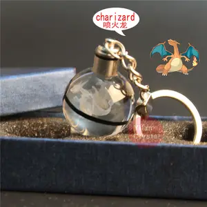 批发30毫米玻璃charizard k9水晶led钥匙扣为创意儿童礼物