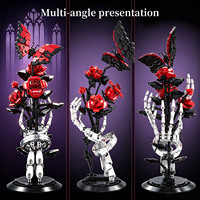 Kit de construction Main squelettique gothique avec rose, 664 pièces, modèle de briques de collection, décoration de présentation, jouet pour adultes, cadeau