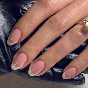 Ongles artificiels en acrylique de haute qualité, style français, réutilisables, design rose nude pour femmes, avec colle - Product Image 6