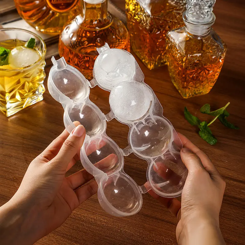 Transparent DIY Silicone Ice Maker Whiskey Ice Hockey Four-hole Mold Round Plastic Ice Ball Mould