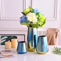 Eenvoudige Moderne Blauw Goud Keramische Vaas Bloem Set Drie Stuk Thuis Magnolia Zachte Decoratie, Licht Luxe En Kleurrijke