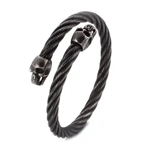 2023 High Fashion Black Cuff Bracelets Fine Stainless Steel Skull Bracelets For Men Jewellery